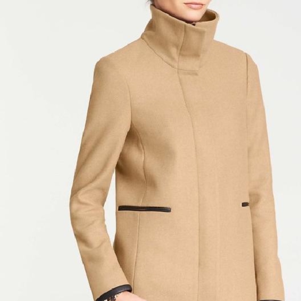 ✨HP✨ ANNTAYLOR | TOAST FAUX LEATHERTRIM WOOL COAT